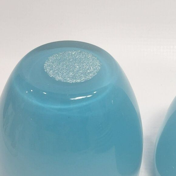 2 Light Blue 3.75" Glass Votive Tea Light Candle Holders Chunky - Picture 4 of 10